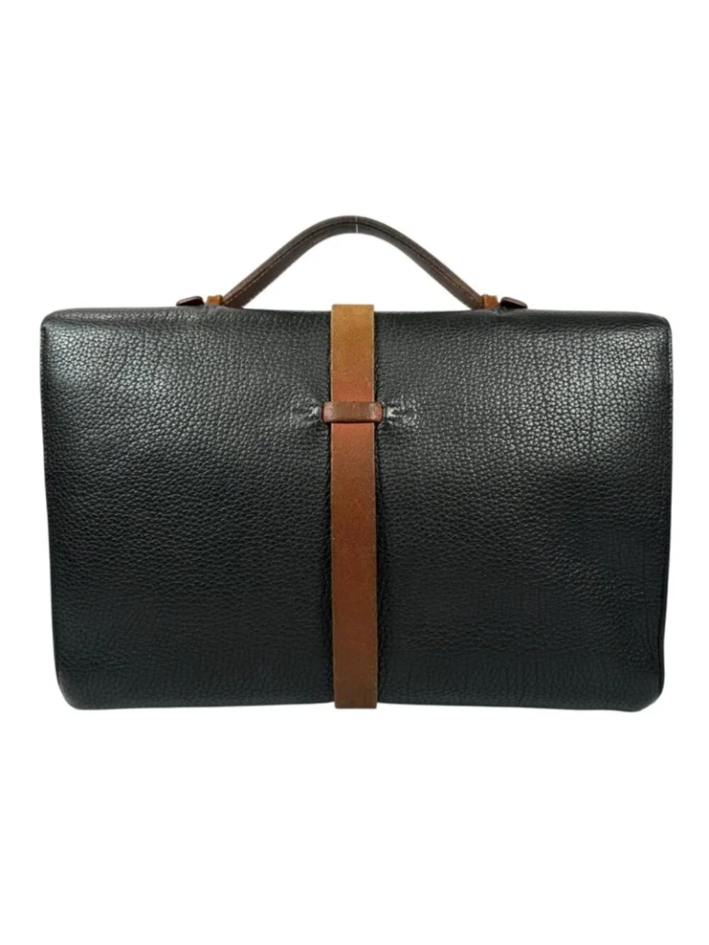 Hermes Etriviere Document Fjord Black Business Bag Silver